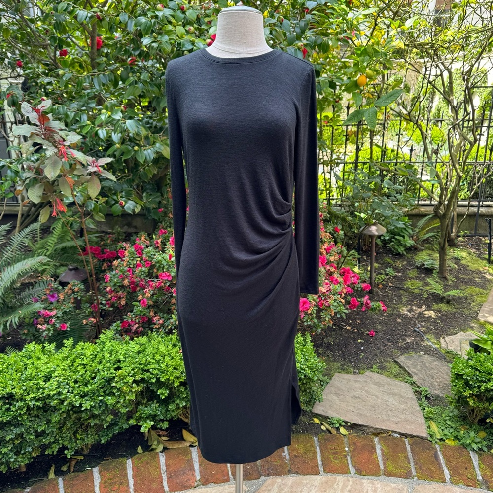 Classic Black Long-Sleeve Midi Dress - Picture 2 of 12